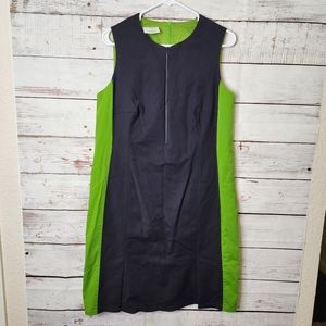 Akris Punto Navy & Green Crewneck Midi Shift Dress Zipper ..size 14